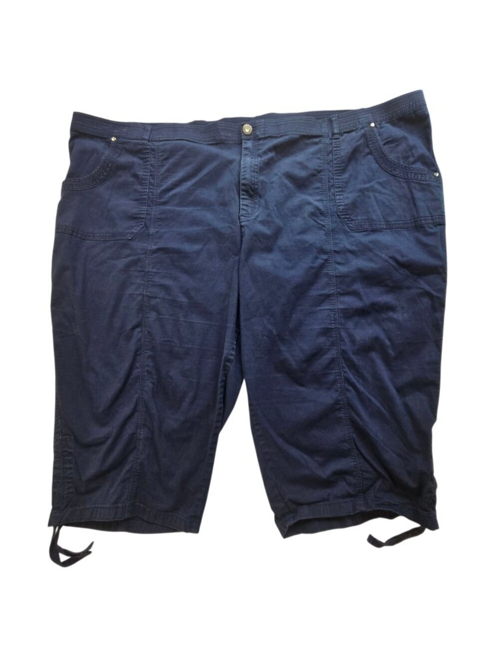 Catherines Womens Plus Size 5X Stretch Cotton Capri Pants Drawstring Navy Blue